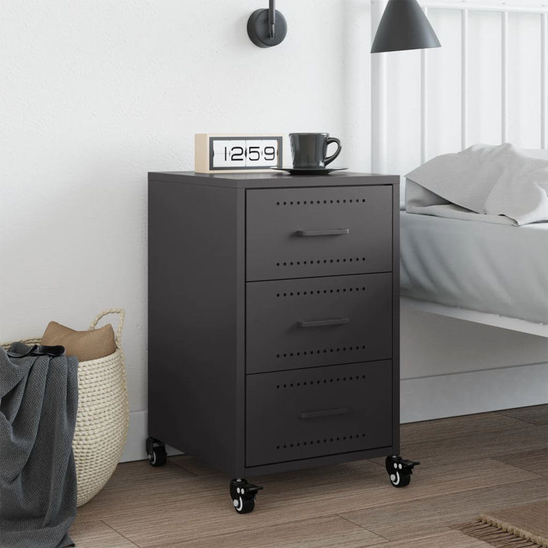 Aneyah 36cm W Steel Bedside Table, Black