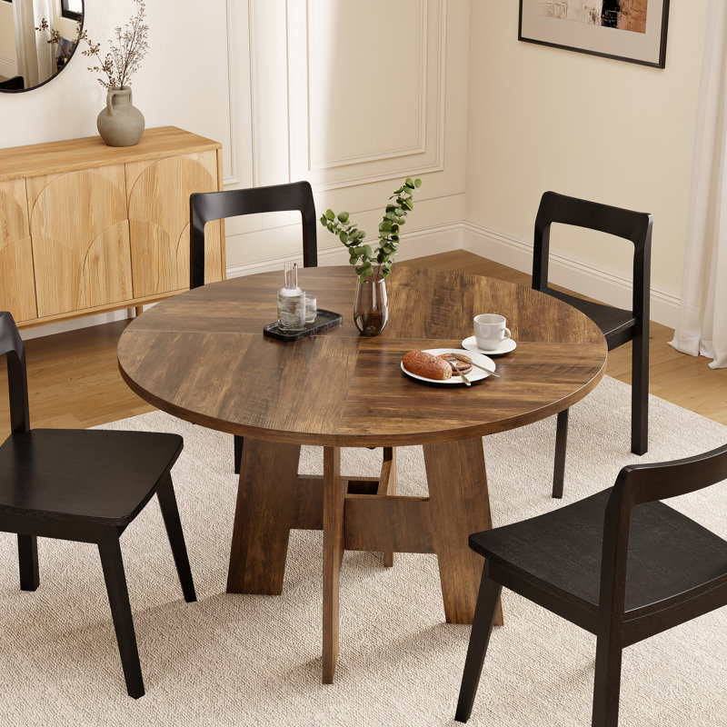 47" Farmhouse Round Dining Table For 4-6, Rustic Wood Kitchen Table