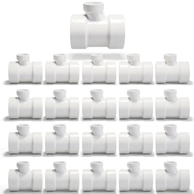 2" x 1-1/2" x 2" PVC DWV Drain Waste Vent Sanitary Tee Reducing Hub, White PVC Drain, Waste & Vent Fitting, (25 Pack)