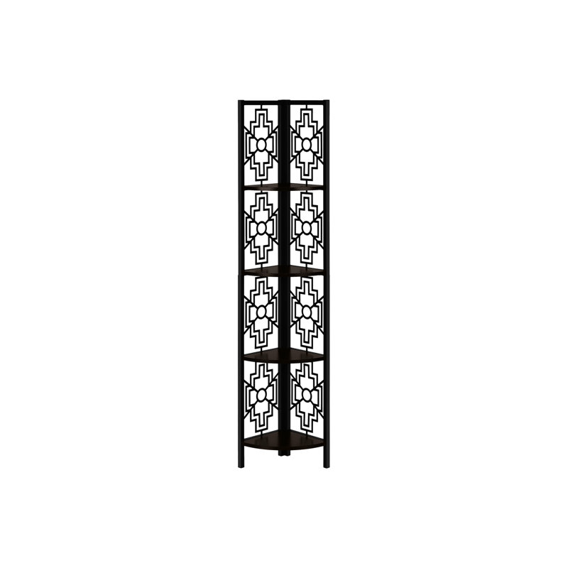 Bibliothèque à 4 niveaux avec structure en métal noir et tablette brune H 61,5 "stratifié foncé