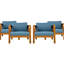 De 4 fauteuils club d'extérieur en bois avec coussins bleus, finition, pour des espaces élégants à long terme