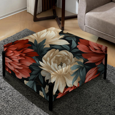 Beige And Red Ornate Damask Legacy - Floral Large Square Ottoman