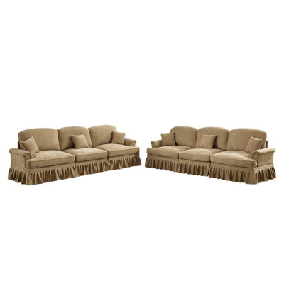 Canapé-lit classique avec accoudoirs évasés et volants amovibles, jupes plissées et pieds fuselés, canapé modulaire en chenille à siège profond avec 3 repose-pieds mobiles, café léger