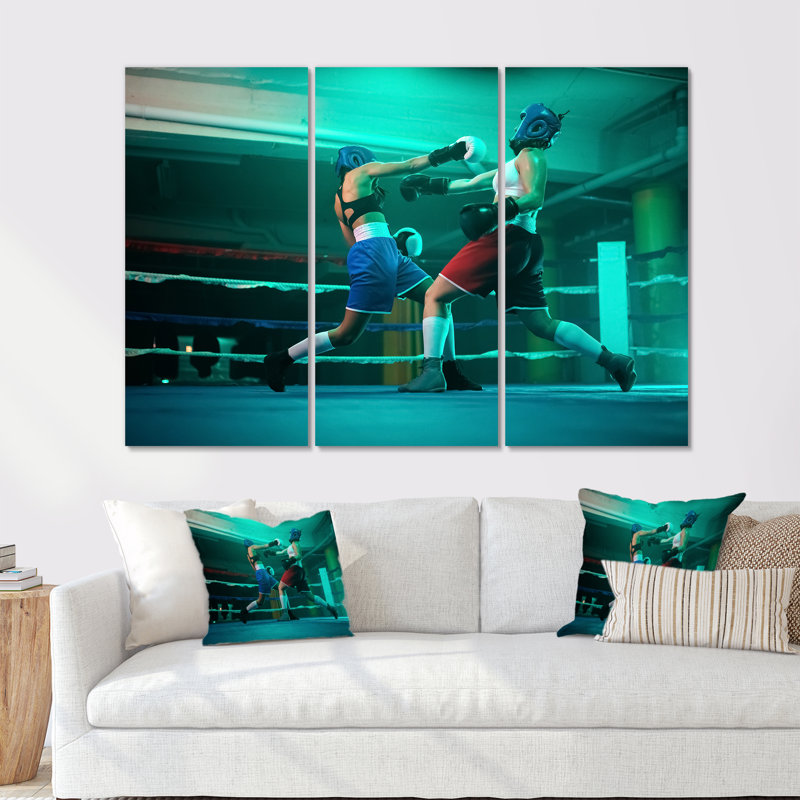 Boxer féminin dans la salle de sport - ensemble de décoration murale de boxe sportive, H 28 po x l 36 po
