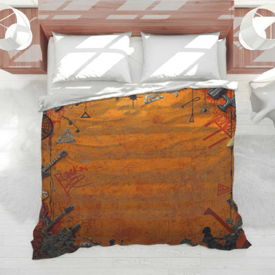 Orange Grunge Music Collage Comforter
