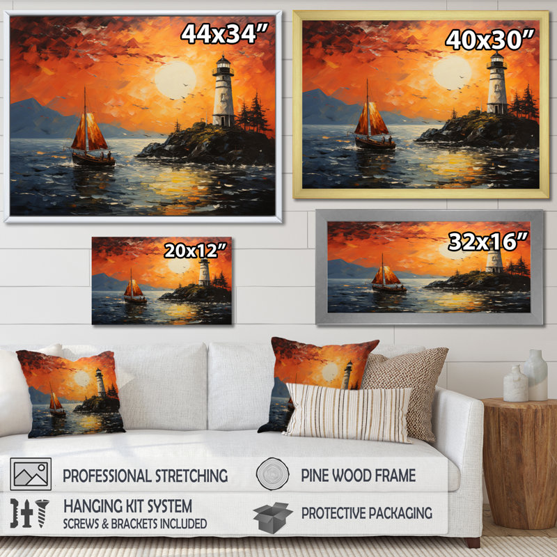 Phare guidant le pointillisme I, H 34 po x l 44 po x P 1,5 po, Toile tendue