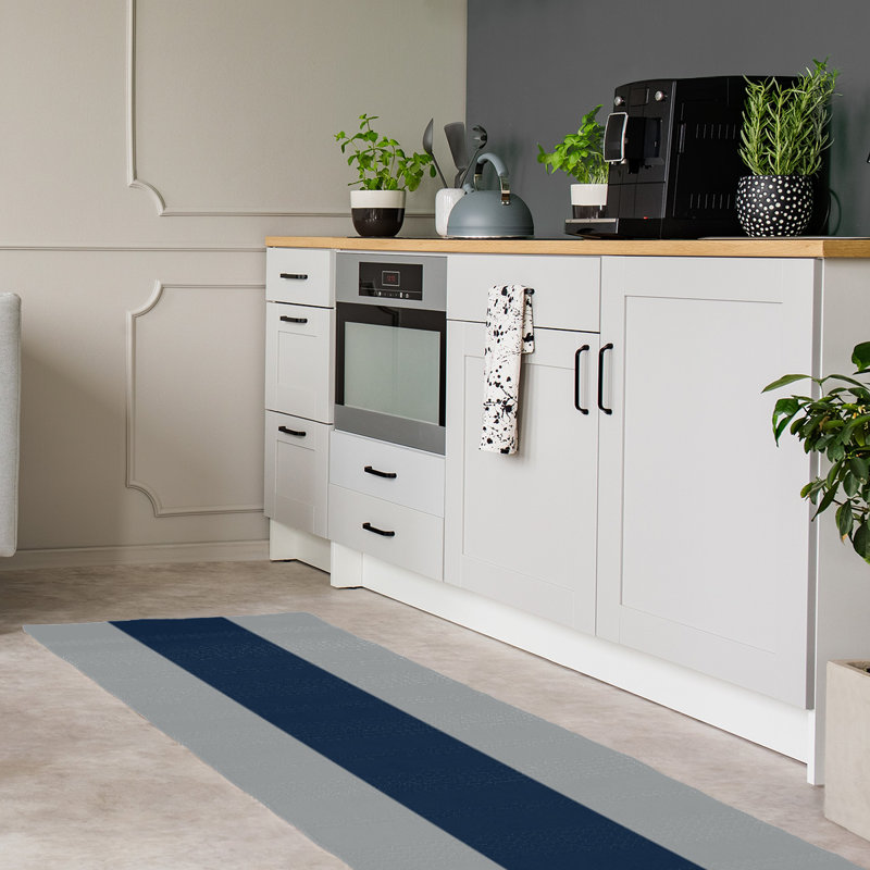 Tapis gris/bleu rayé, Tapis de couloir 2 pi 6 po x 8 pi