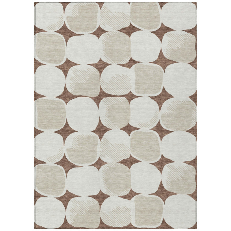3' X 5' Brown Beige And Ivory Abstract Washable Indoor Outdoor Area Rug