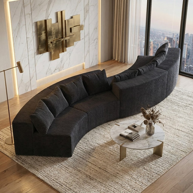 Canapé modulaire courbé Corduroy, 4 sièges, Noir