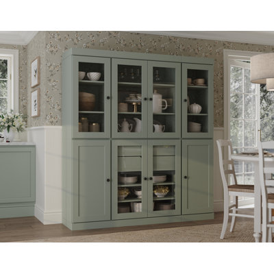 Vaisselier 100% bois massif 65 po avec verre transparent, portes Shaker, 2 tiroirs et tablettes réglables