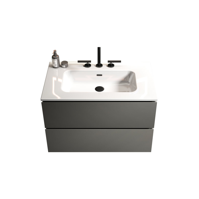 Meuble-lavabo mural de 30 po, lavabo en céramique gris, style moderne, rangement abondant, armoire à fixation silencieuse, fini, lavabo, espace de rangement supplémentaire,