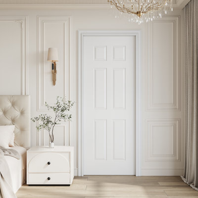 32" x 80" 6‑Panel Molded Solid Core Interior Slab Door, White Primed Paint‑Ready Interior Slab Door, w/o Hardware, for Bedroom, Closet, Hallway, Living Room, Pantry & Bathroom, Ideal for Prehung, Barn, Pocket, French & Bifold Door