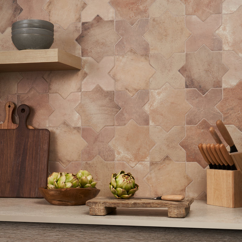 Parma Star and Cross 6" Terracotta Look Porcelain Tile, Cotto