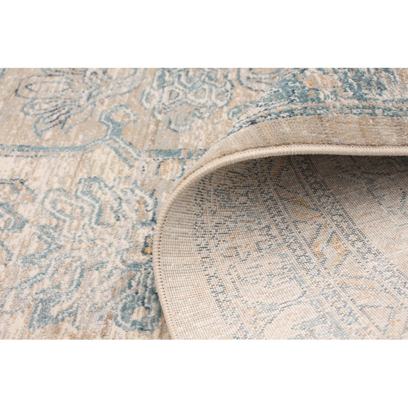 Tapis beige / bleu / brun Heriz, Rectangle 5 pi 3 po x 6 pi 7 po