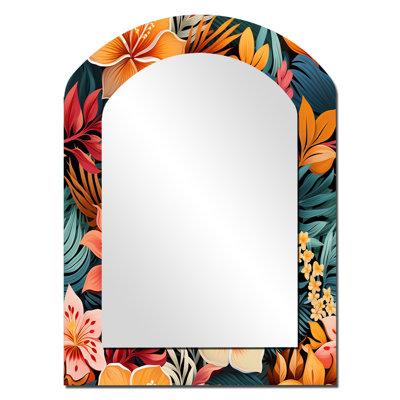 Motif botanique de la jungle multicolore ludique - miroir unique asymétrique botanique, grand miroir mural Boho Arch, impression sur métal