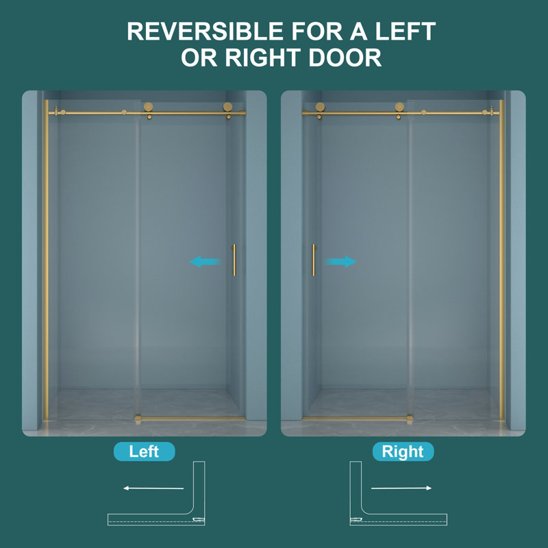 Space - Saving, Single Slide Bathroom Door, 48" 48.8", 8mm Tempered Glass, Gold Frame, Rust 48"w X 76"h Shower 304 Stainless Steel Reversible Left Right, Water Screen, Slip
