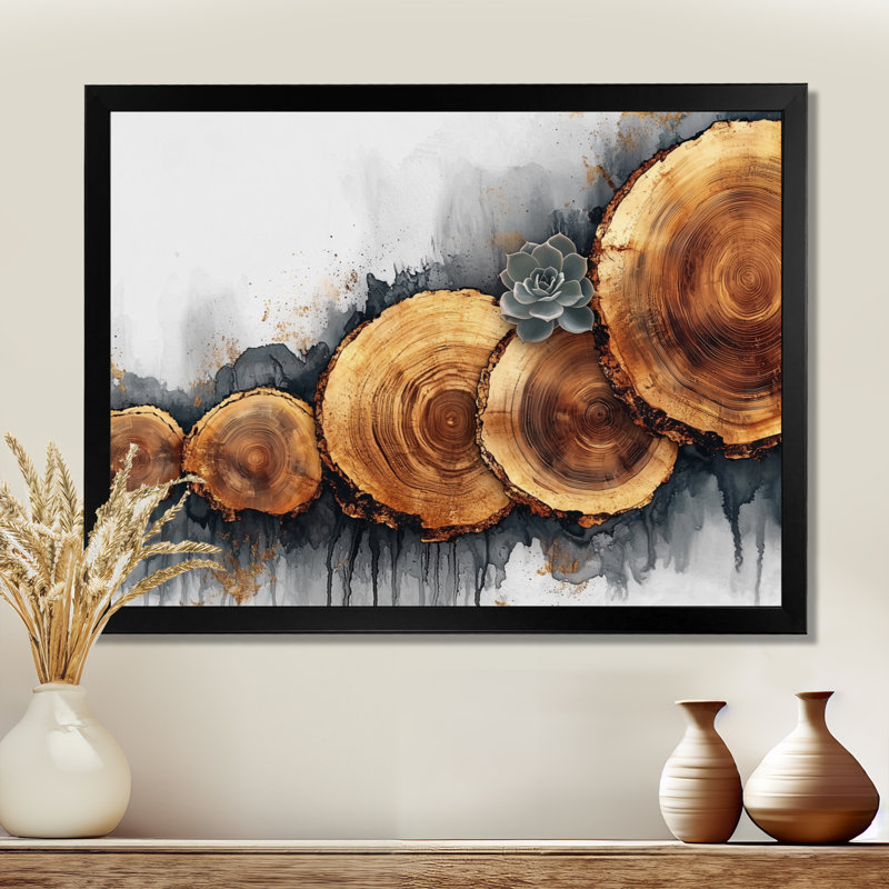 Succulent sur un plateau en bois, rivière I - Art mural succulent, H 16 po x l 32 po, Reproduction encadrée d'une seule photo