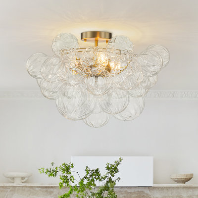 Wynetta 3 - Light Textured Glass Bubble Semi Flush Mount