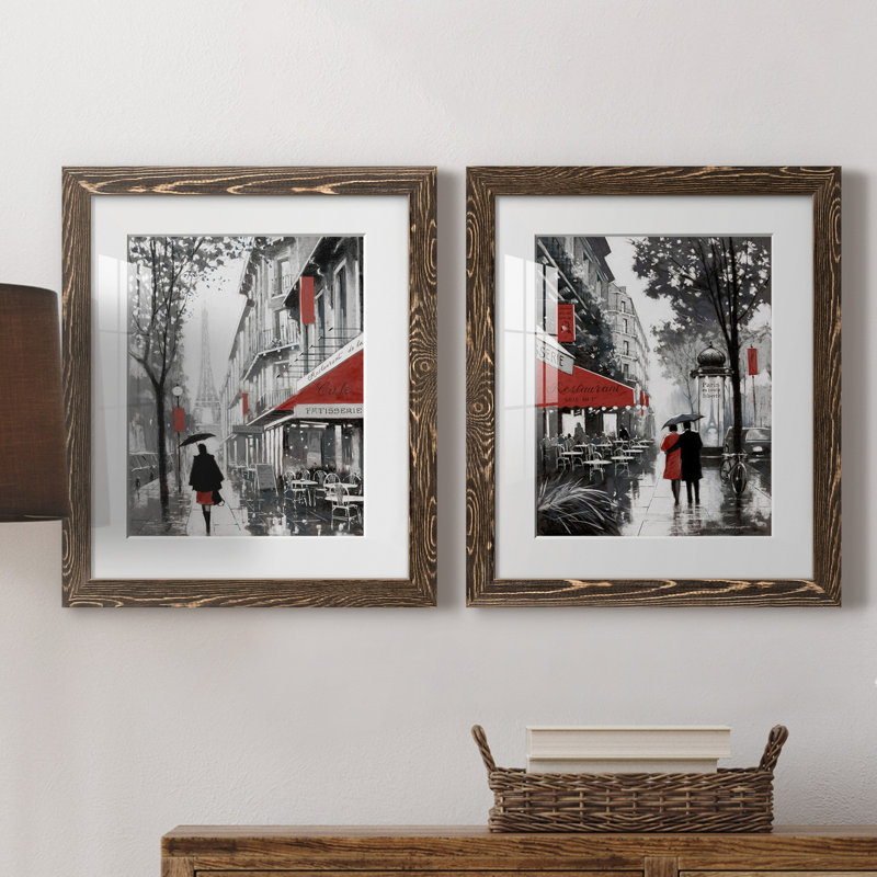 «Rainy Paris I», ensemble de 2 reproductions d'art, H 20 po x l 17 po x P 1 po, Papier, cadre noyer, Blanc