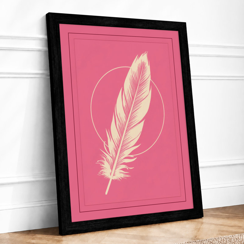 Feather in Circle Minimalist - Framed Print, A2 - 59.4 x 42.0 cm, Black