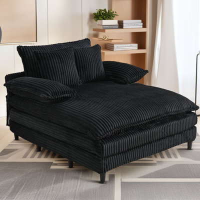 Latitude Run 55" W Oversized Corduroy Chaise Lounge Chair, Upholstered Sleeper Sofa Bed with 3 Pillows,4-Level Adjustable Backrest
