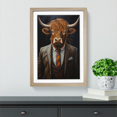 Highland Cow In A Suit Painting No.2 - Single Picture Frame Print on Wood