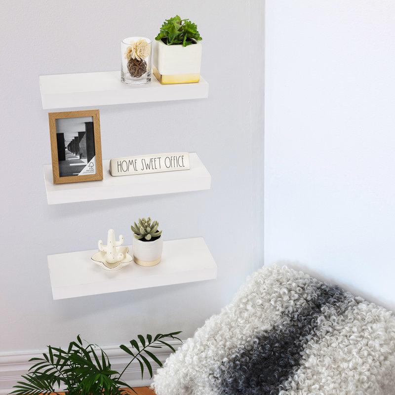 Sorbus 16" Long Floating Shelves with Invisible Mounting Set of 2, Walnut