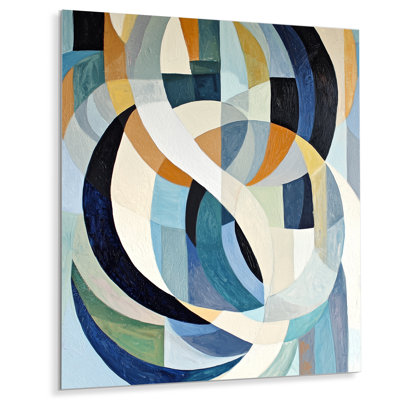 Cubist White Blue Reality III - Geometric Metal Wall Art, Modern Metal Print