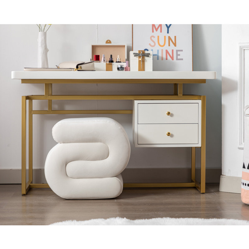 50cm Wide Velvet S-Shaped Solid Colour Footstool Ottoman, White