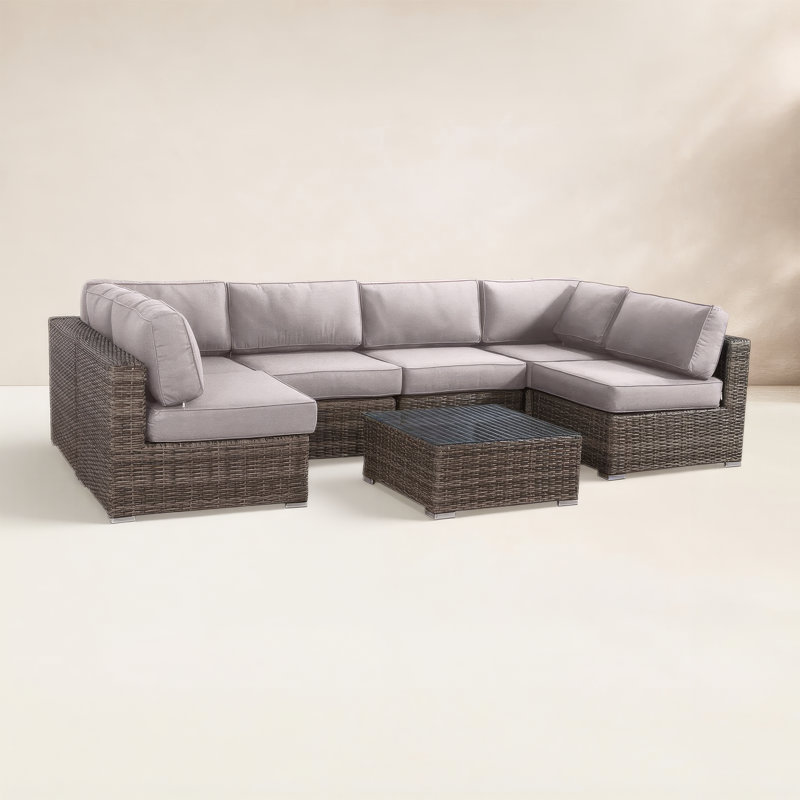 Estes Wicker Fully Assembled 6 - Person Seating Group with Sunbrella Cushions, Sunbrella Taupe