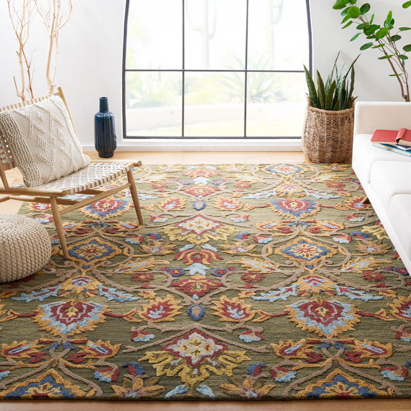 Tansy Hand Tufted Wool Rug, Rectangle 274 x 366 cm, Green/Brown