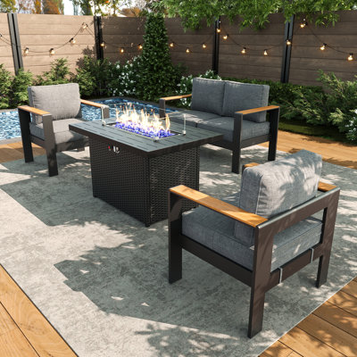 Outdoor Aluminum Furniture Set with Fire Pit Table, Modern Patio Conversation Sets for Porch, Backyard by Latitude Run