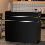 Reception Desk with Counter, Modern Front Table Equipped Lockers & Storage Shelves, 48-inch Checkout Counter with DIY Stripe for Lobbies, Salons, Retail, Home Offices, Reception Room