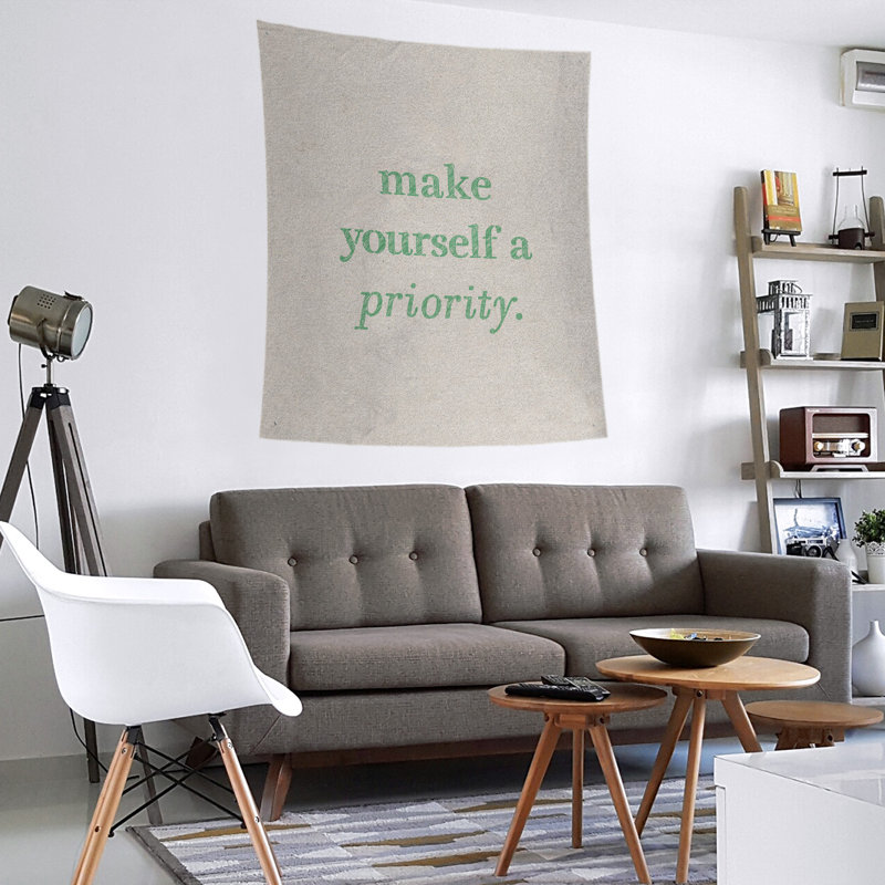 Tapisserie en polyester à l’auto-adore citation en polyester, H 27,5 po x l 37,5 po, Blanc / Vert