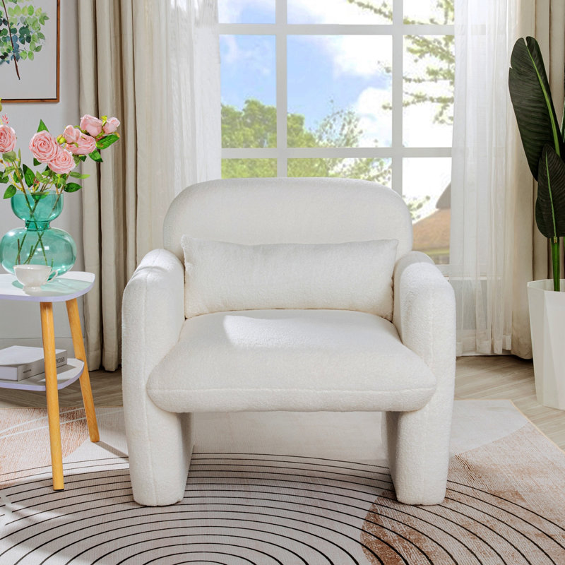 Élégant et minimaliste fauteuil en molleton simple avec accoudoirs et coussin, fauteuil, fauteuil d'appoint pour salon, chambre à coucher, bureau, beige