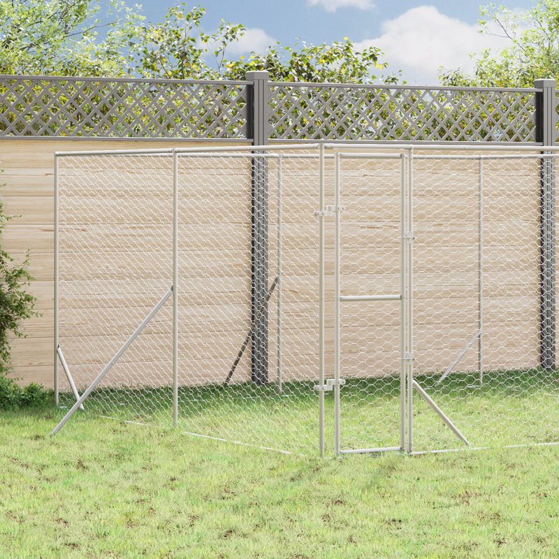 Vidaxl Outdoor Dog Kennel Silver Galvanized Steel, 79.2" H x 157.2" W x 157.2" D