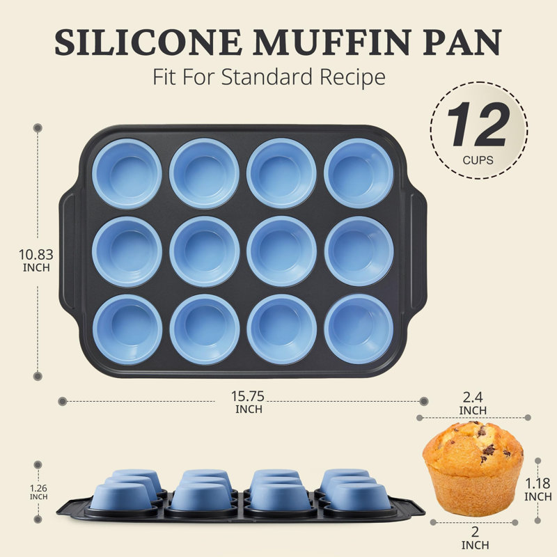 Moules à muffins en silicone pour la cuisson avec cadre en métal, moules à œufs, moules à petits gâteaux 12 tailles régulières, moules à muffins antiadhésifs faciles à faire sauter pour four