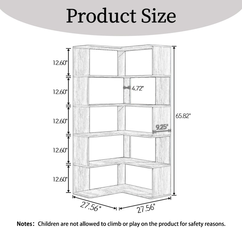L-Shaped Corner Bookshelf, 6-Tier Wooden Freestanding Bookcase With Open Shelf Units, Oak