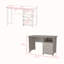 Bureau d'écriture Brentwood avec trois tiroirs et une tablette de rangement ouverte, finition gris clair