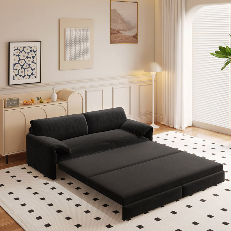 Canapé-lit escamotable de 66 po, canapé-lit convertible 3-en-1 avec rangement latéral, causeuse multifonctionnelle en velours pour le salon, la chambre à coucher, un appartement, un bureau