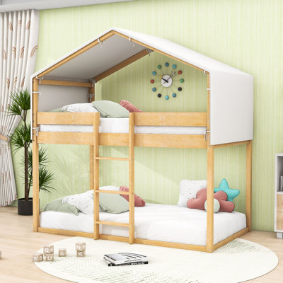 Deller Twin Over Twin Wood Bunk Bed with Tent