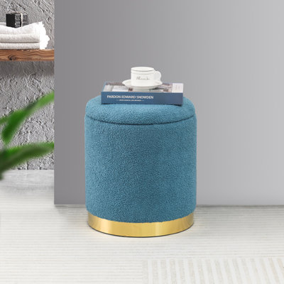 Teddy Fleece Round Ottoman With Stroage