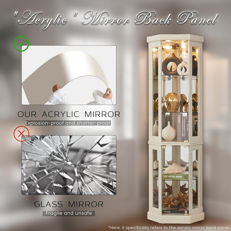 Armoire de bar à vin blanche éclairée - Vitrine en verre avec portes trempées, tablettes réglables, ampoule incluse pour le rangement des spiritueux