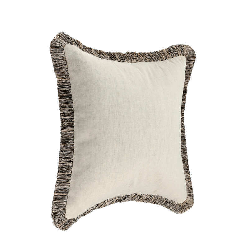 Coussin décoratif à franges en mélange de lin Nola, Carrée, H 24 po x l 24 po
