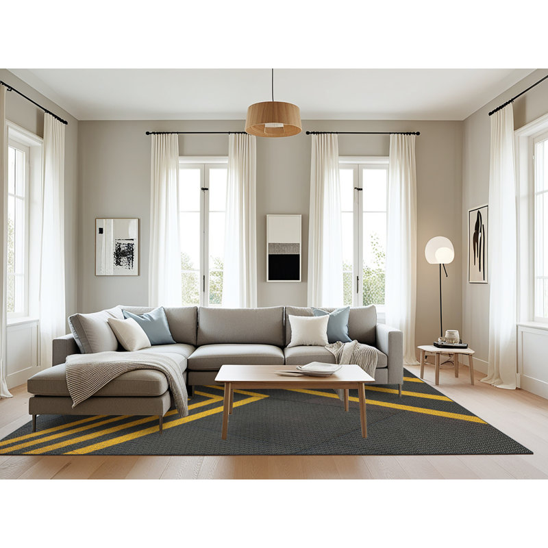 Tapis à motifs noir / jaune, Rectangle 8 pi x 10 pi