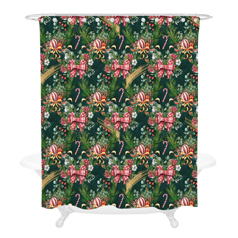 Holiday Christmas Wreath Shower Curtain, 83" H x 70" W