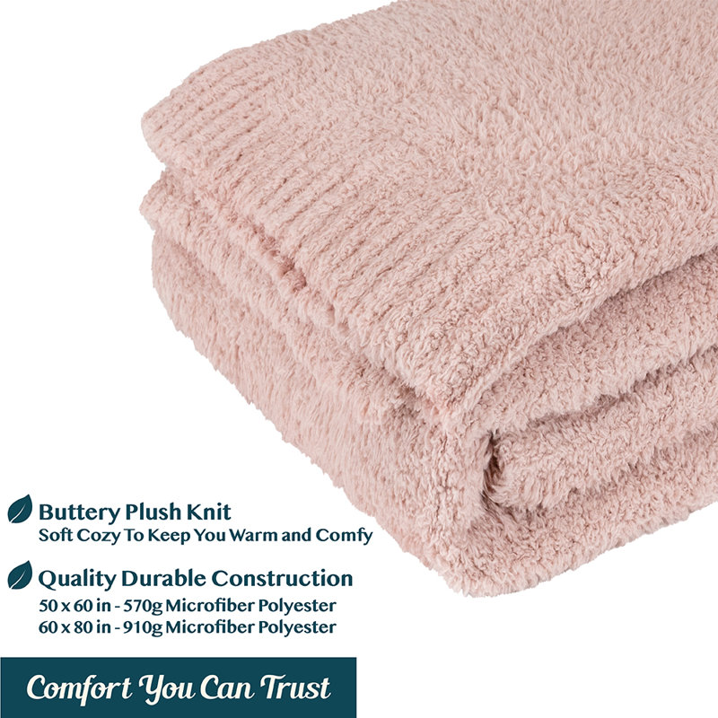 Taupe Tan Plush Knit Reversible Fleece Throw Blanket