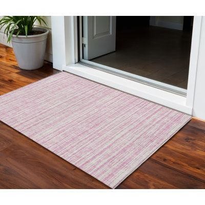 Tapis intérieur lavable rayé rose et ivoire 3 pi x 5 pi