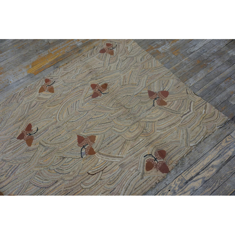 Antique American Hooked Hallway Runner Wool Ivory Rug