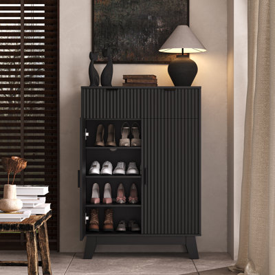 Wavy Double-Door Shoe Cabinet with 2 Drawers, Adjustable Shelves, Large Entryway Shoe Storage Cabinet, 31.5" W